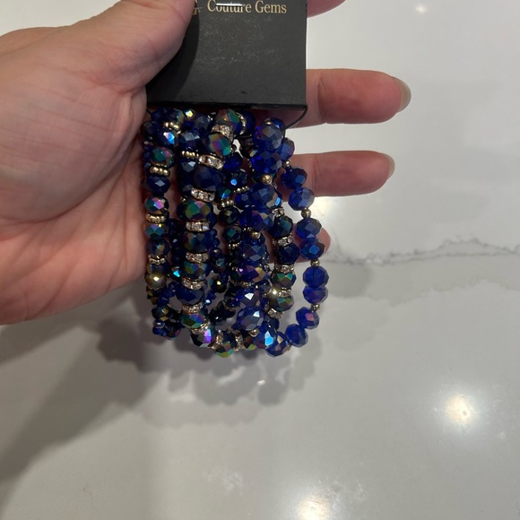 Couture Gems-{One Size}-Navy Blue Bead Stretch Bracelet - Picture 2 of 2